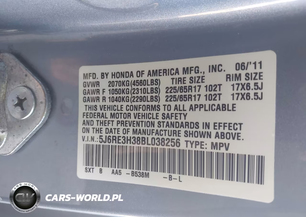 2011 Honda Cr-V Lx VIN:5J6RE3H38BL038256 - 9