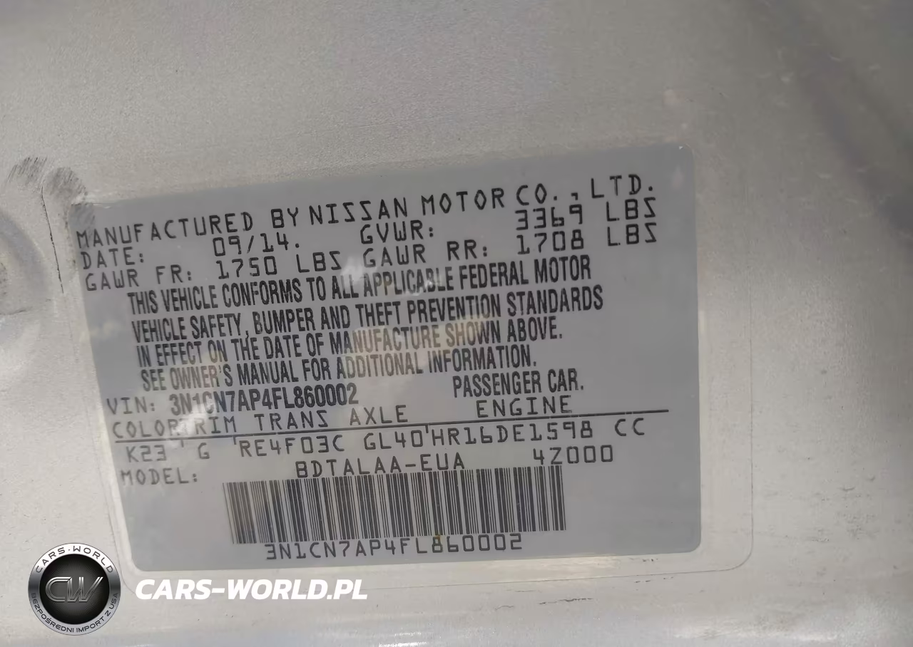 2015 Nissan Versa 1.6 S VIN:3N1CN7AP4FL860002 - 9