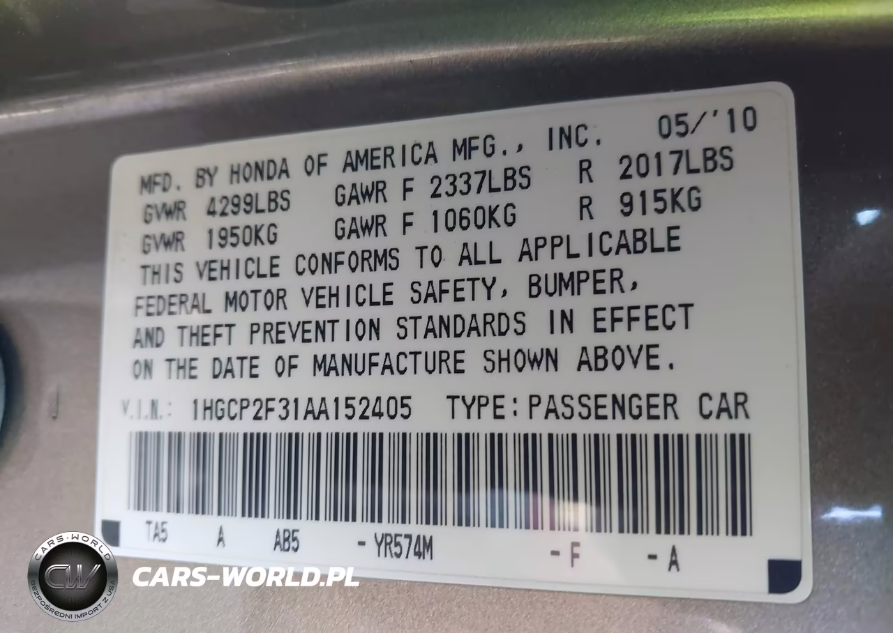 2010 Honda Accord 2.4 Lx VIN:1HGCP2F31AA152405 - 9