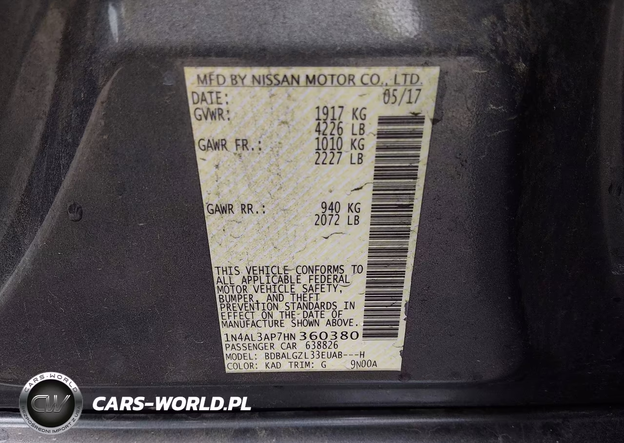 2017 Nissan Altima 2.5 S VIN:1N4AL3AP7HN360380 - 9