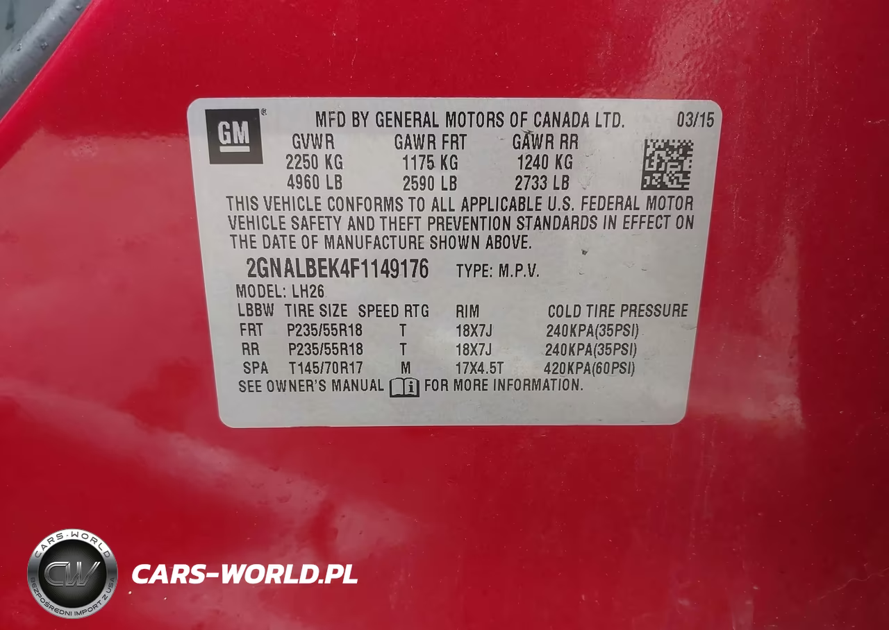 2015 Chevrolet Equinox 1Lt VIN:2GNALBEK4F1149176 - 9