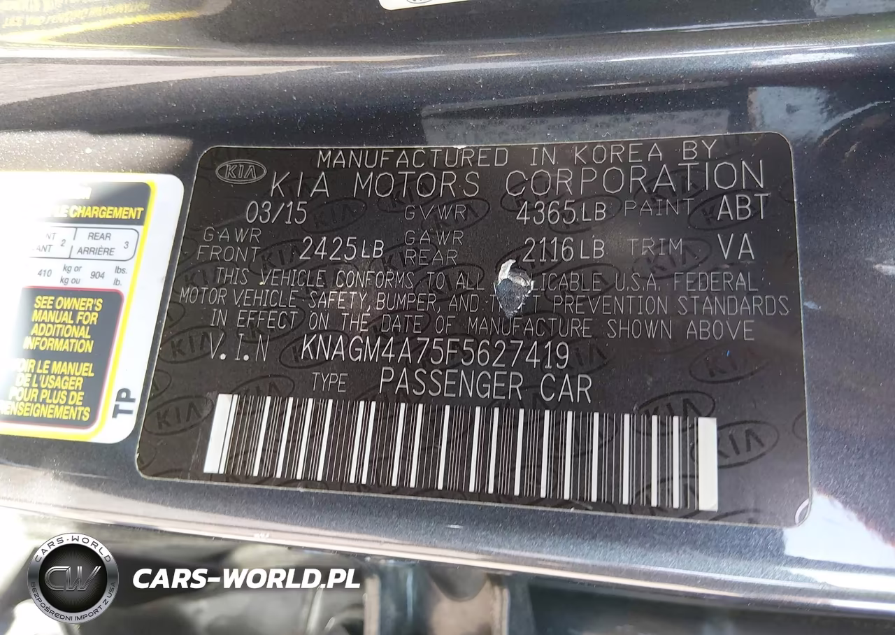 2015 Kia Optima Lx VIN:KNAGM4A75F5627419 - 9