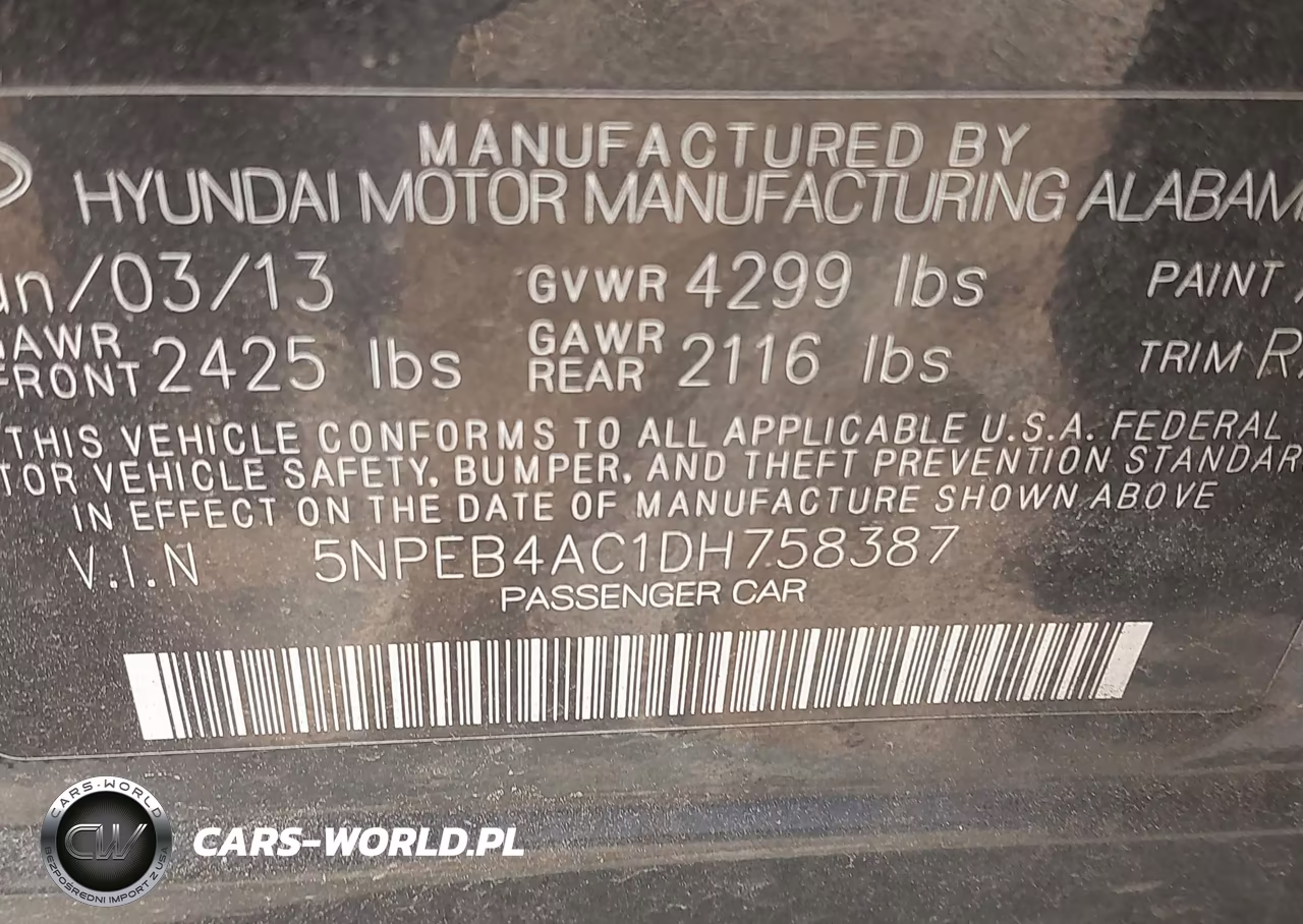2013 Hyundai Sonata Gls VIN:5NPEB4AC1DH758387 - 9