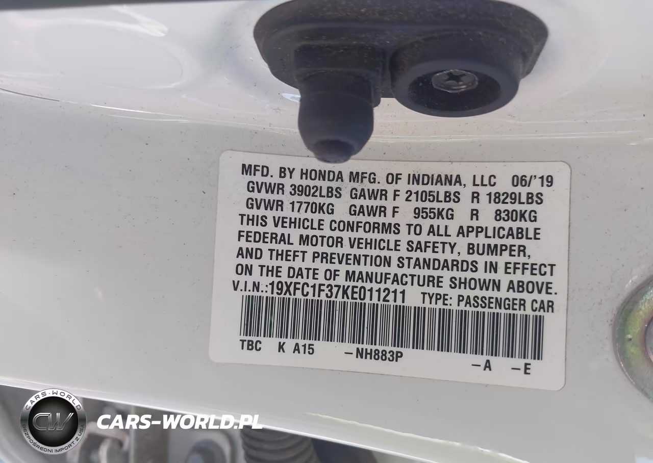 2019 Honda Civic Ex VIN:19XFC1F37KE011211 - 9