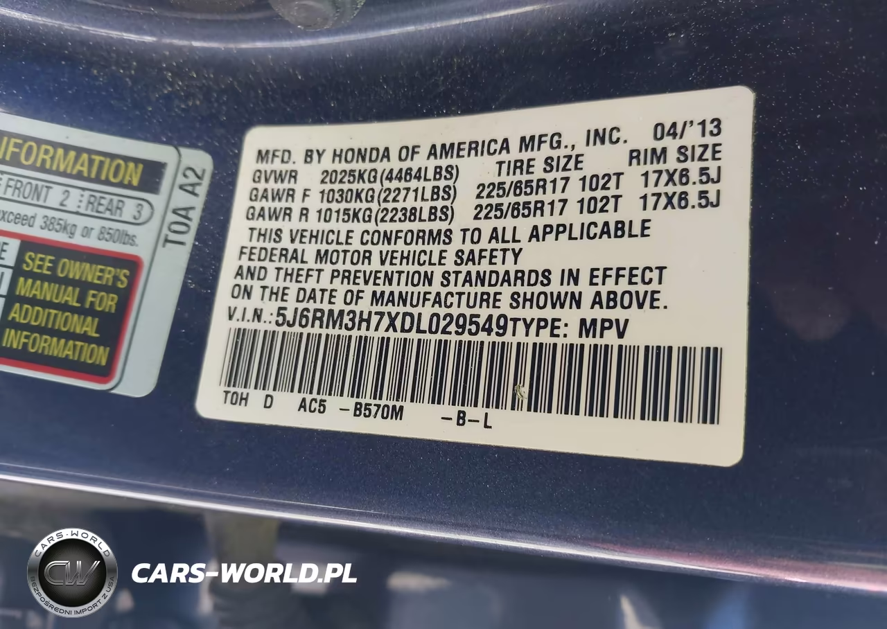 2013 Honda Cr-V Ex-L VIN:5J6RM3H7XDL029549 - 9