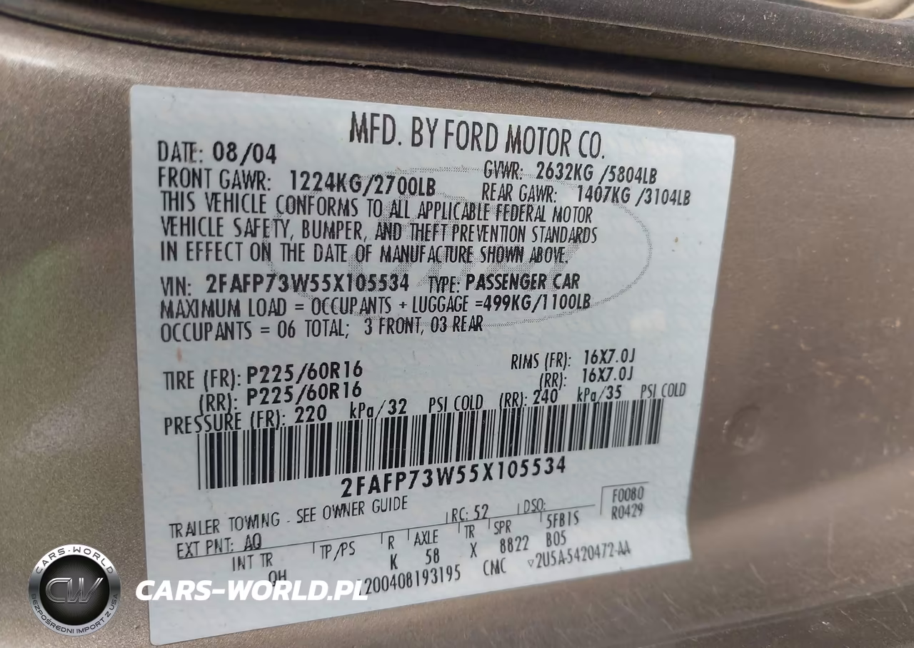 2005 Ford Crown Victoria Standard VIN:2FAFP73W55X105534 - 9