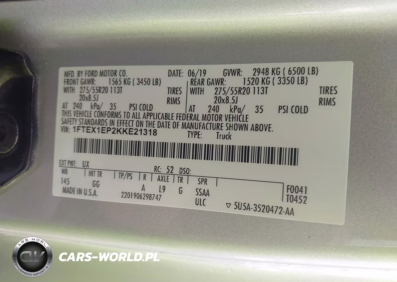 2019 Ford F-150 Xl VIN:1FTEX1EP2KKE21318 - 9