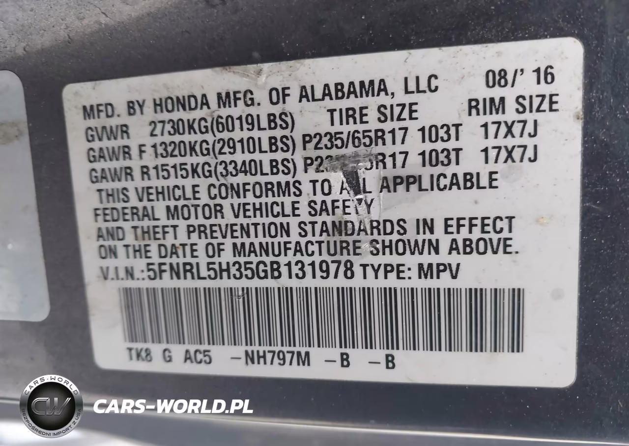 2016 Honda Odyssey Se VIN:5FNRL5H35GB131978 - 9