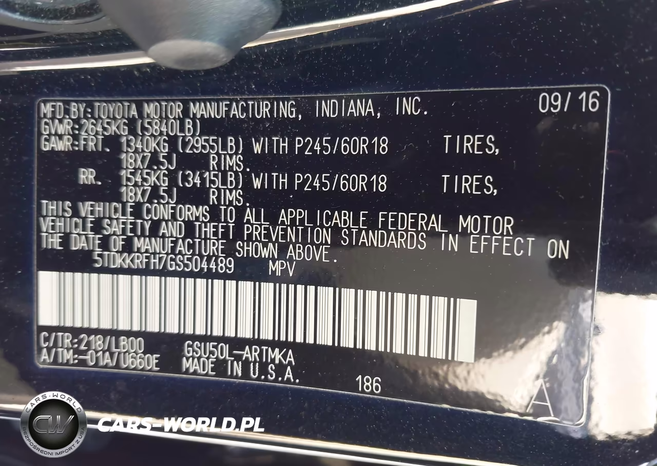 2016 Toyota Highlander Xle V6 VIN:5TDKKRFH7GS504489 - 9