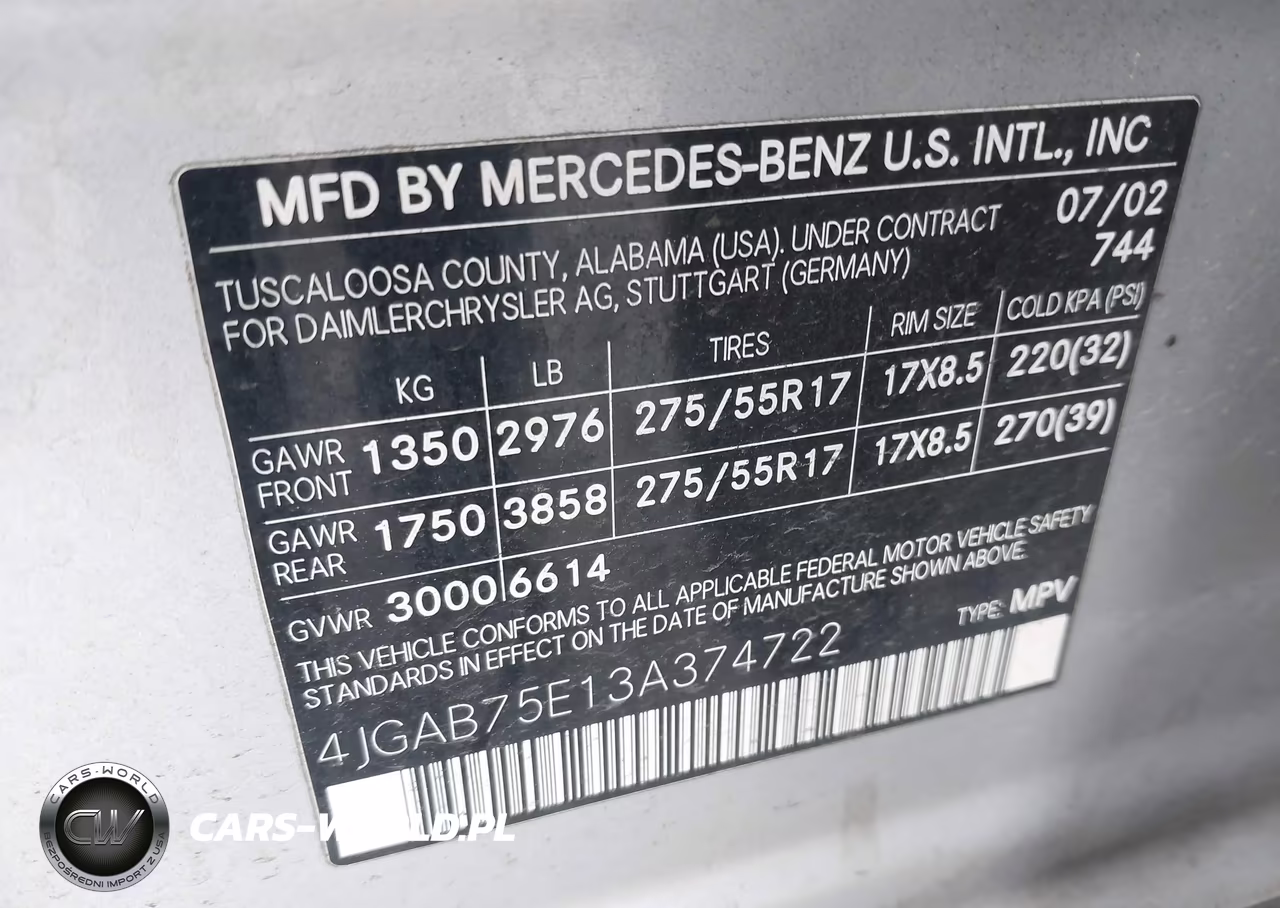 2003 Mercedes-Benz Ml 500 VIN:4JGAB75E13A374722 - 9