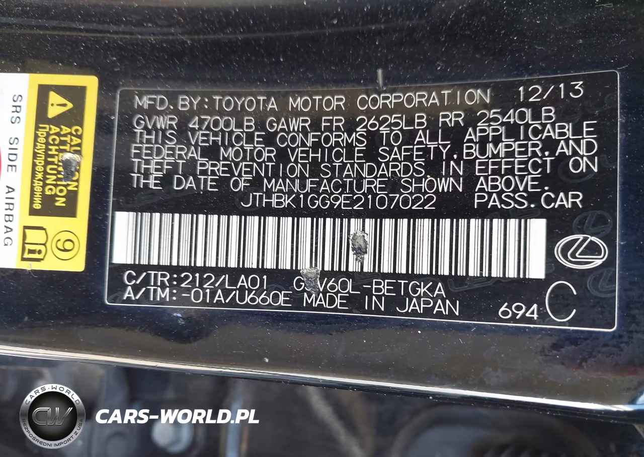 2014 Lexus Es 350 VIN:JTHBK1GG9E2107022 - 9