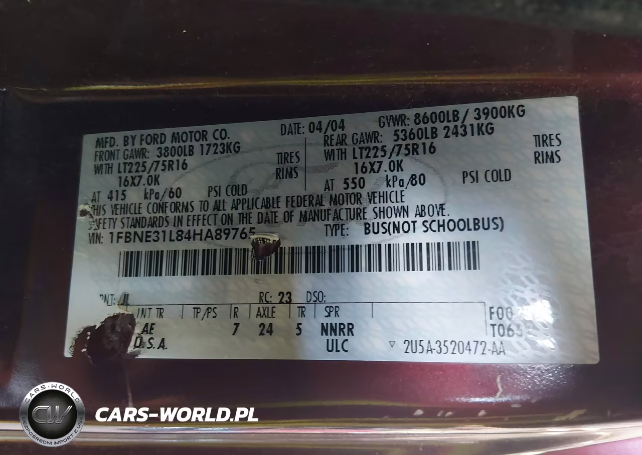 2004 Ford Econoline E350 Super Duty Wagon VIN:1FBNE31L84HA89765 - 9