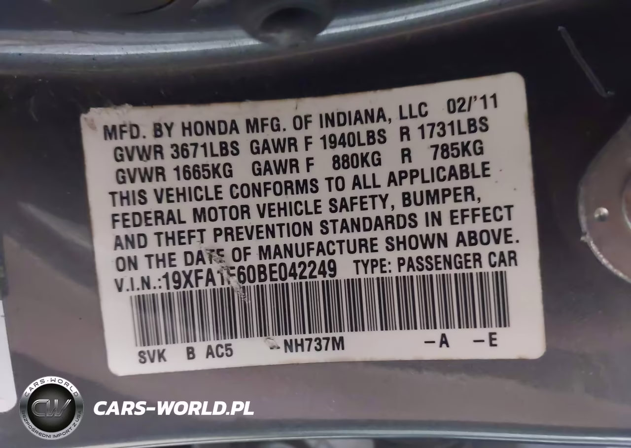 2011 Honda Civic Lx-S VIN:19XFA1F60BE042249 - 9