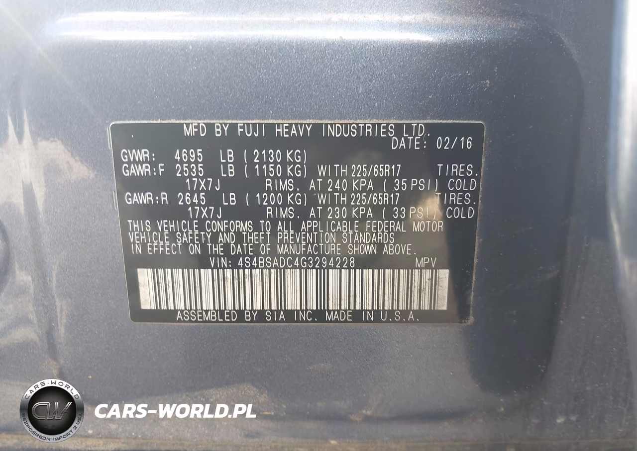 2016 Subaru Outback 2.5I Premium VIN:4S4BSADC4G3294228 - 9