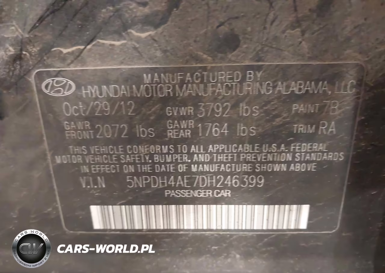 2013 Hyundai Elantra Gls VIN:5NPDH4AE7DH246399 - 9