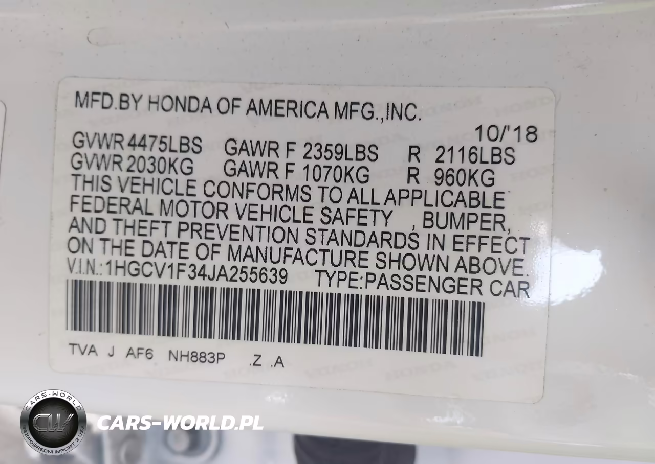 2018 Honda Accord Sport VIN:1HGCV1F34JA255639 - 9