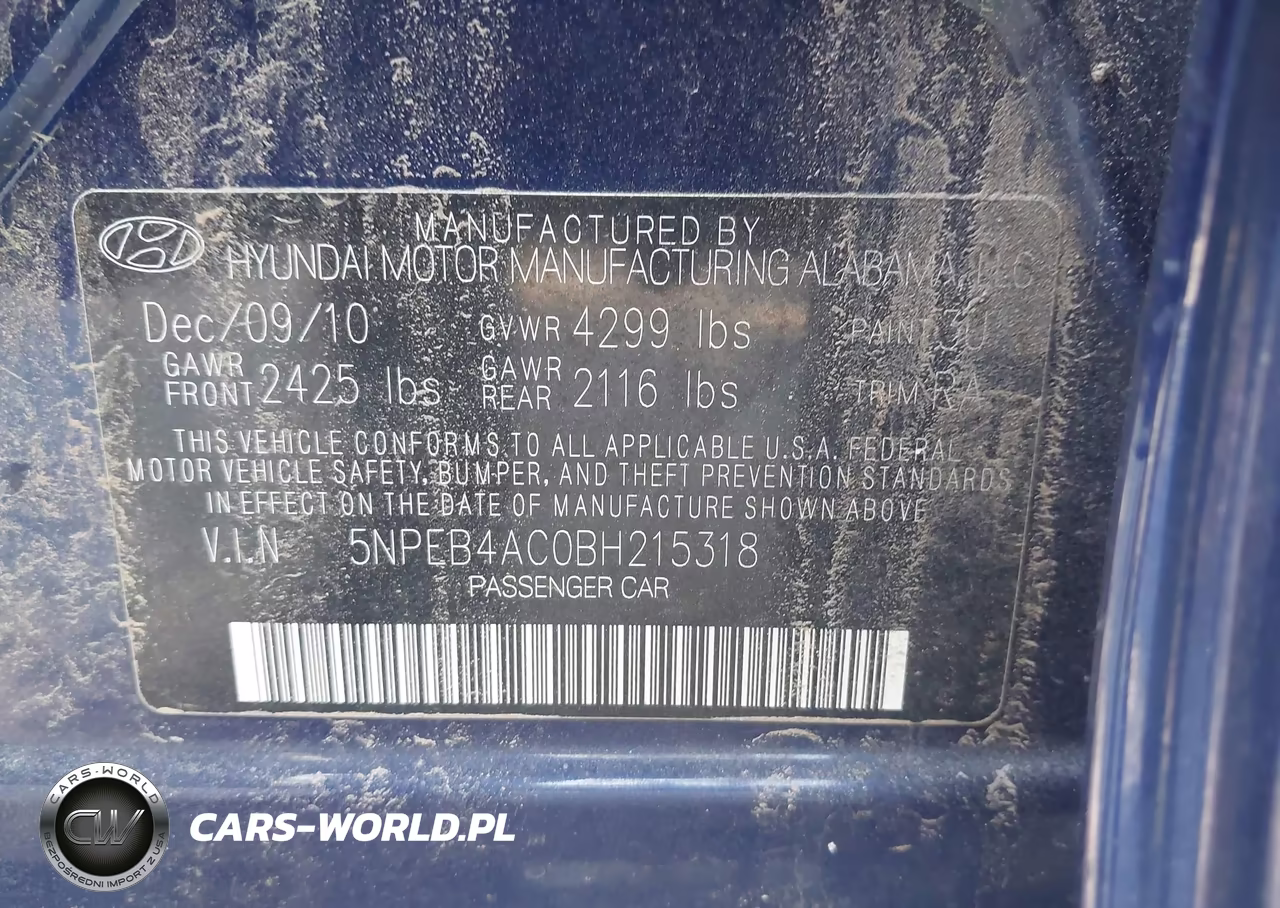 2011 Hyundai Sonata Gls VIN:5NPEB4AC0BH215318 - 9