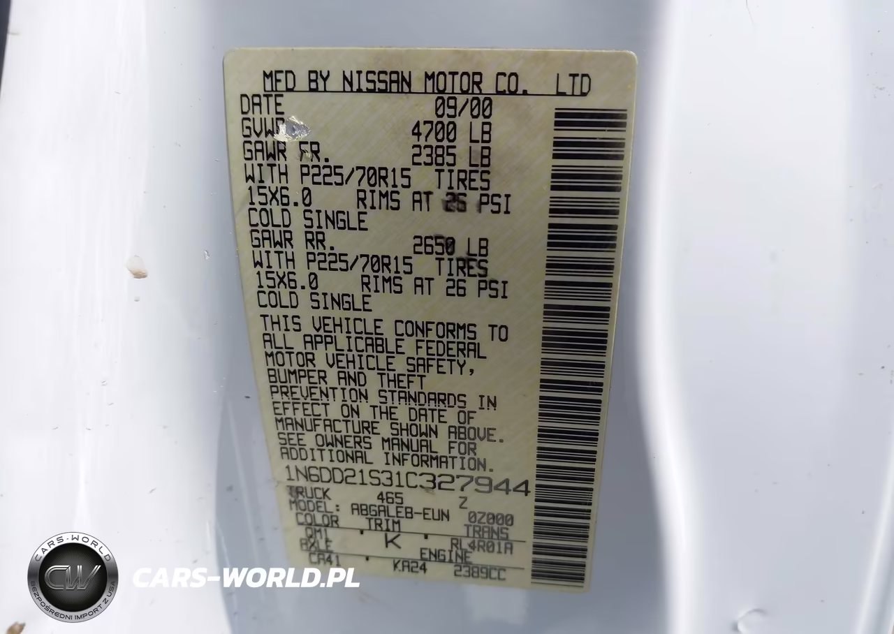 2001 Nissan Frontier Xe VIN:1N6DD21S31C327944 - 9