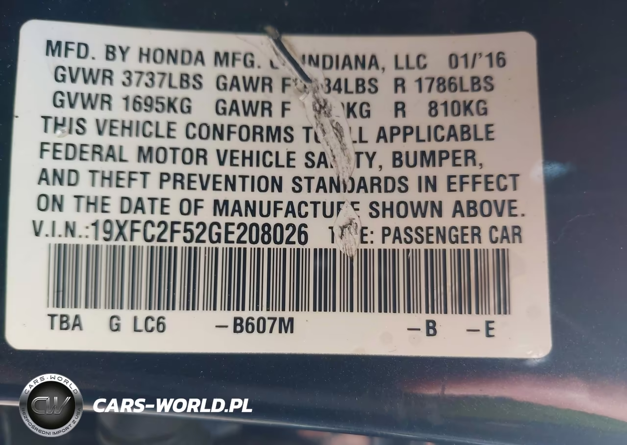 2016 Honda Civic Lx VIN:19XFC2F52GE208026 - 9