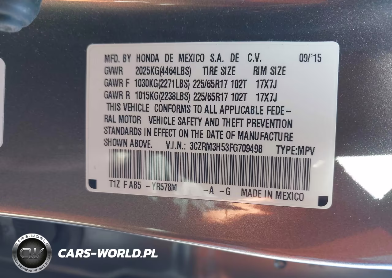 2015 Honda Cr-V Ex VIN:3CZRM3H53FG709498 - 9