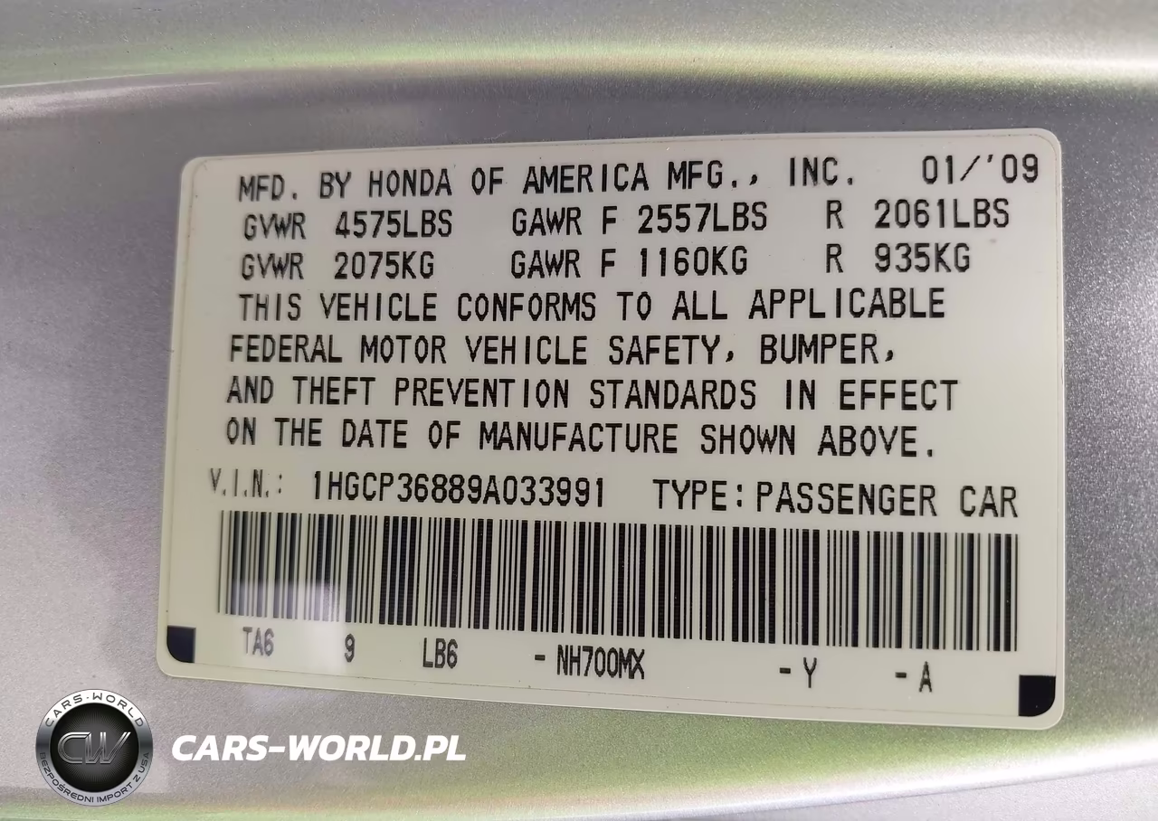 2009 Honda Accord 3.5 Ex-L VIN:1HGCP36889A033991 - 9