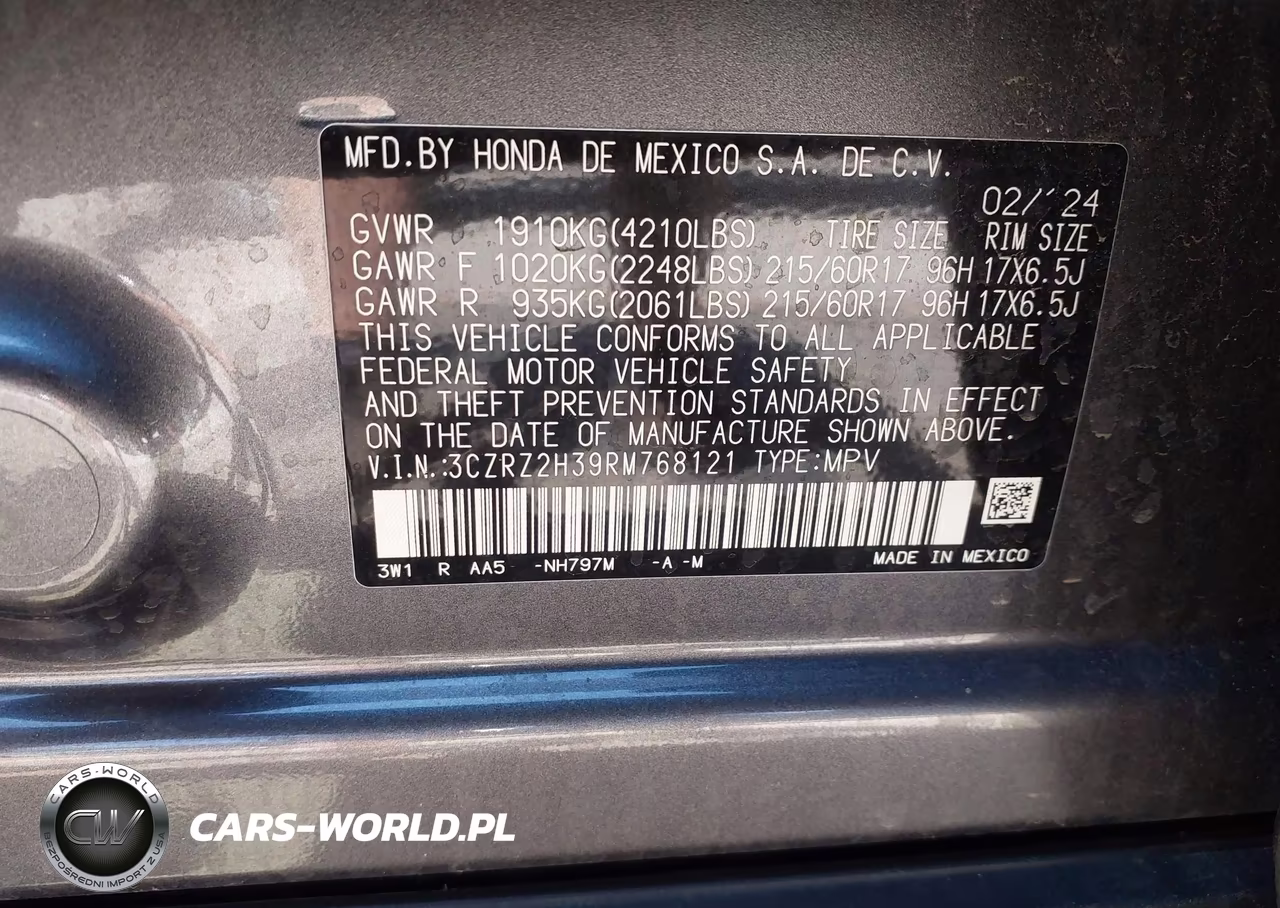 2024 Honda Hr-V Awd Lx VIN:3CZRZ2H39RM768121 - 9