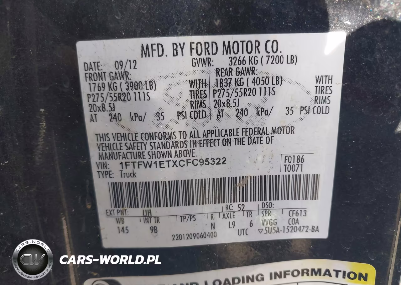 2012 Ford F-150 Platinum VIN:1FTFW1ETXCFC95322 - 9