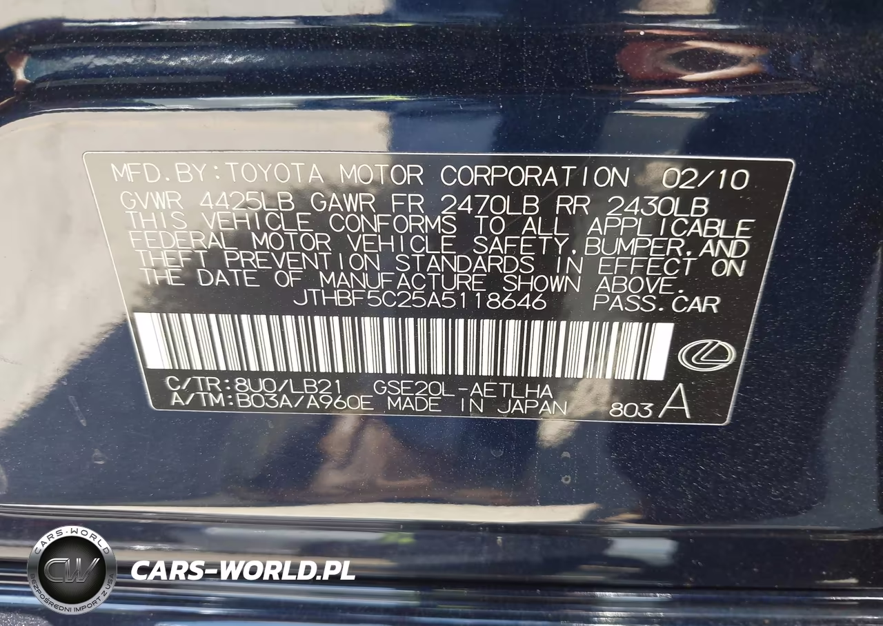2010 Lexus Is 250 VIN:JTHBF5C25A5118646 - 9