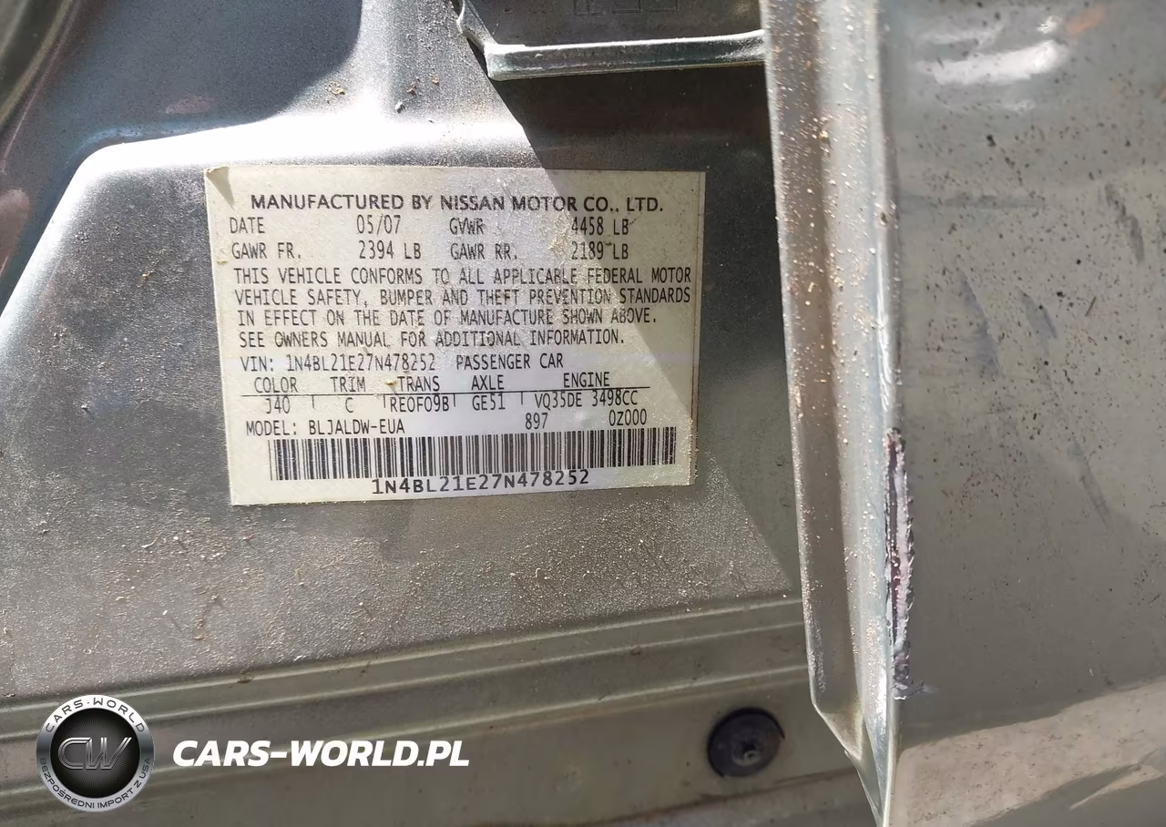 2007 Nissan Altima 3.5 Se VIN:1N4BL21E27N478252 - 9