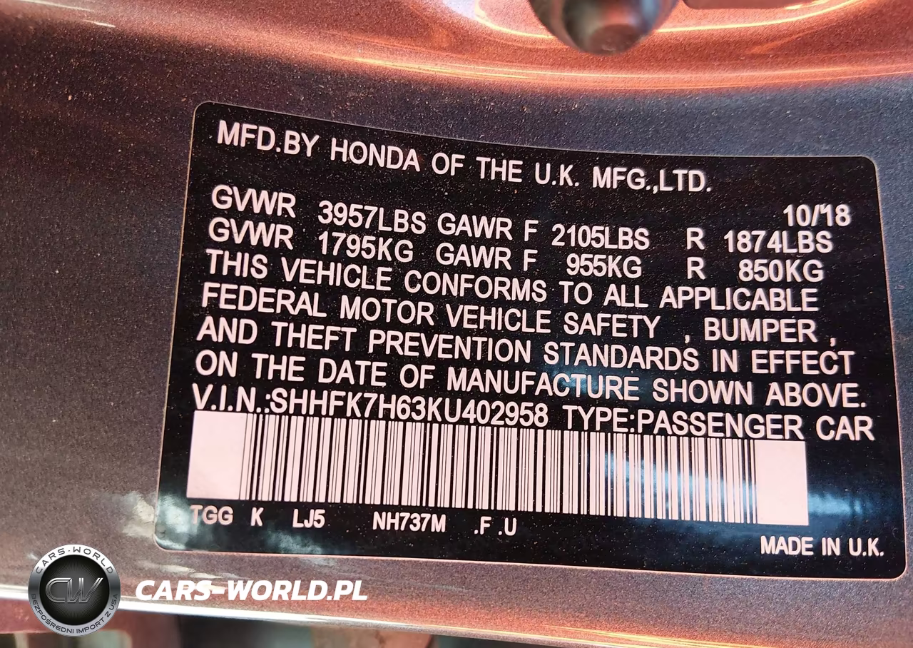 2019 Honda Civic Ex VIN:SHHFK7H63KU402958 - 9