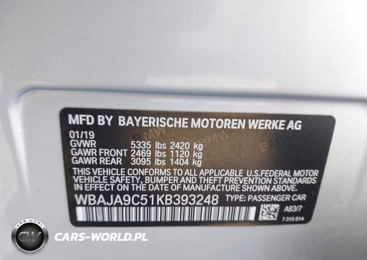 2019 BMW 530E Iperformance VIN:WBAJA9C51KB393248 - 9