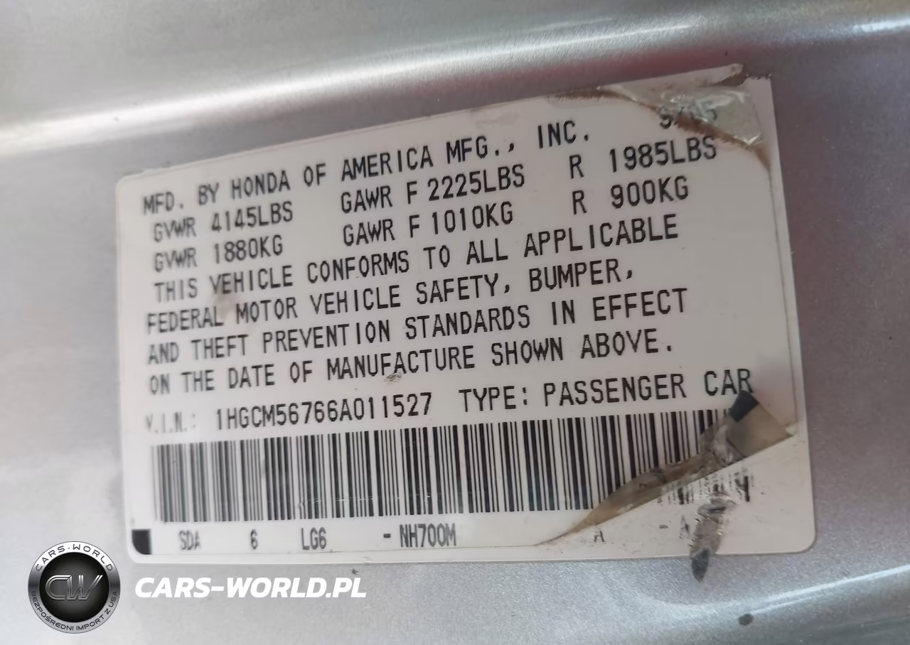 2006 Honda Accord 2.4 Ex VIN:1HGCM56766A011527 - 9