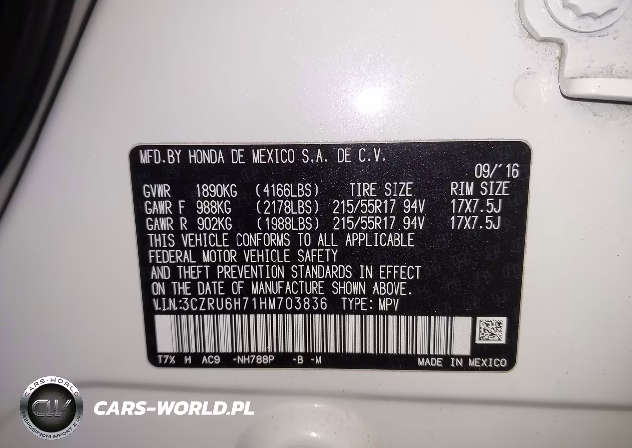 2017 Honda Hr-V Ex-L VIN:3CZRU6H71HM703836 - 9