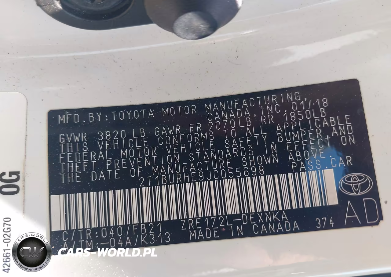 2018 Toyota Corolla Le VIN:2T1BURHE9JC055698 - 9