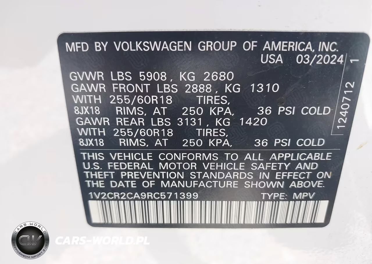 2024 Volkswagen Atlas 2.0T Peak Edition Se W-Technology VIN:1V2CR2CA9RC571399 - 9