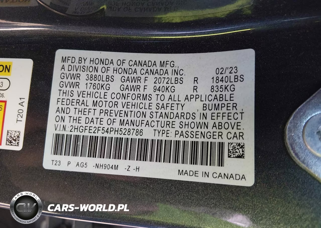 2023 Honda Civic Sport VIN:2HGFE2F54PH528786 - 9