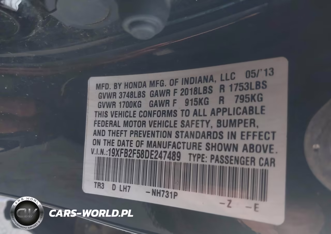 2013 Honda Civic Lx VIN:19XFB2F58DE247489 - 9