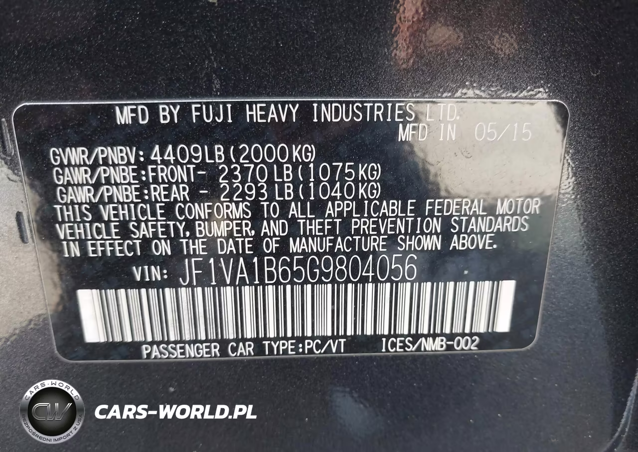 2016 Subaru Wrx VIN:JF1VA1B65G9804056 - 9