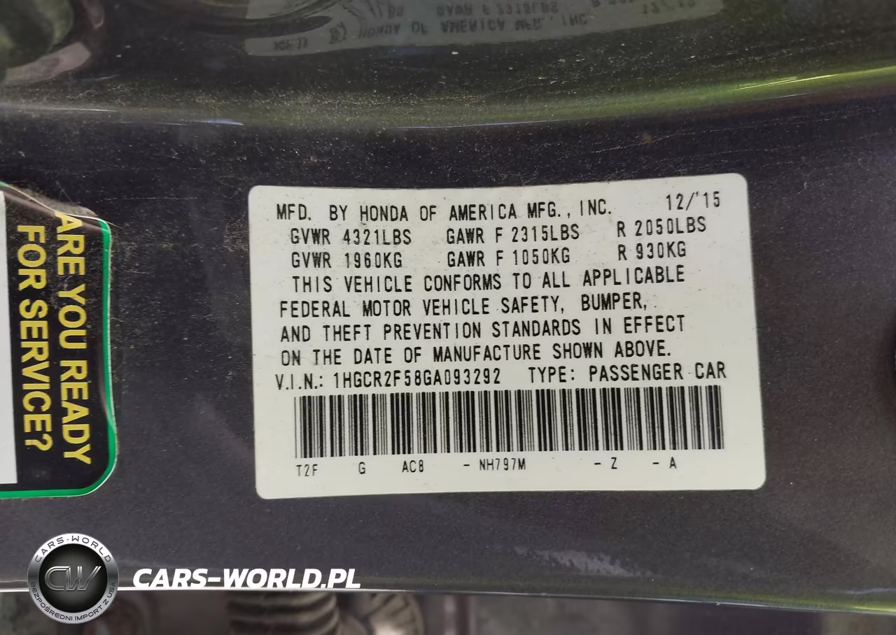 2016 Honda Accord Sport VIN:1HGCR2F58GA093292 - 9
