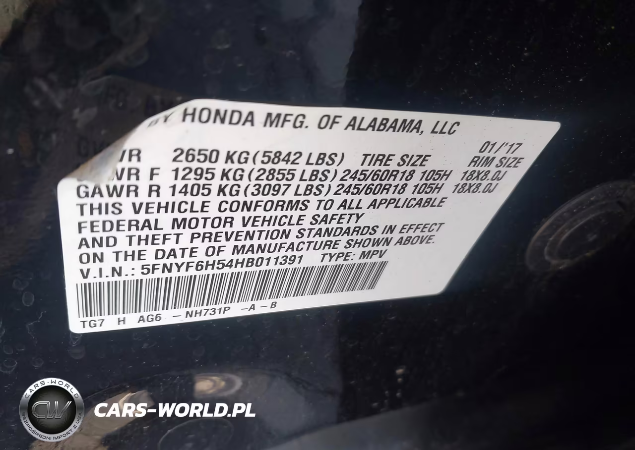 2017 Honda Pilot Ex-L VIN:5FNYF6H54HB011391 - 9