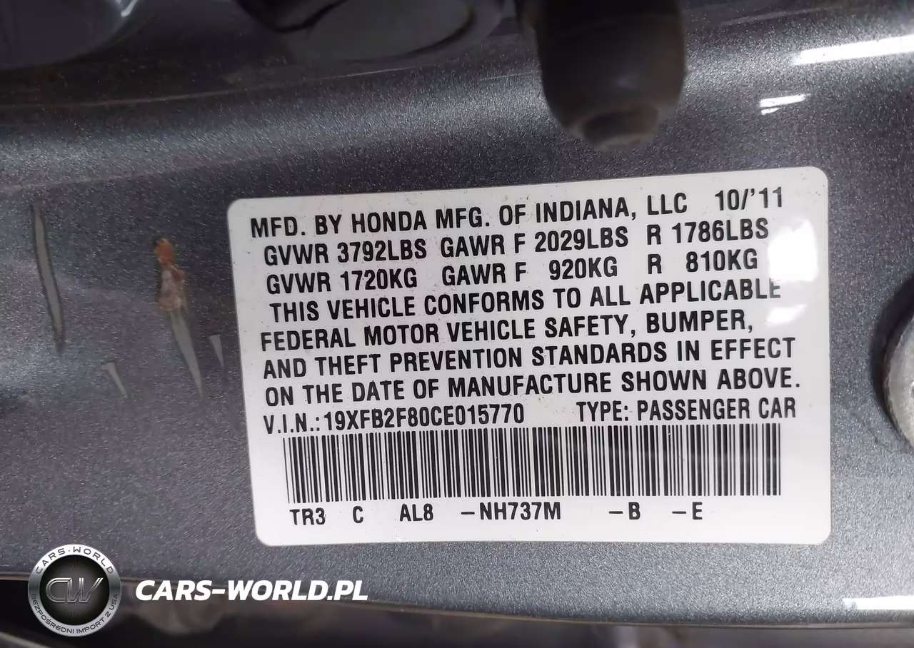 2012 Honda Civic Ex VIN:19XFB2F80CE015770 - 9
