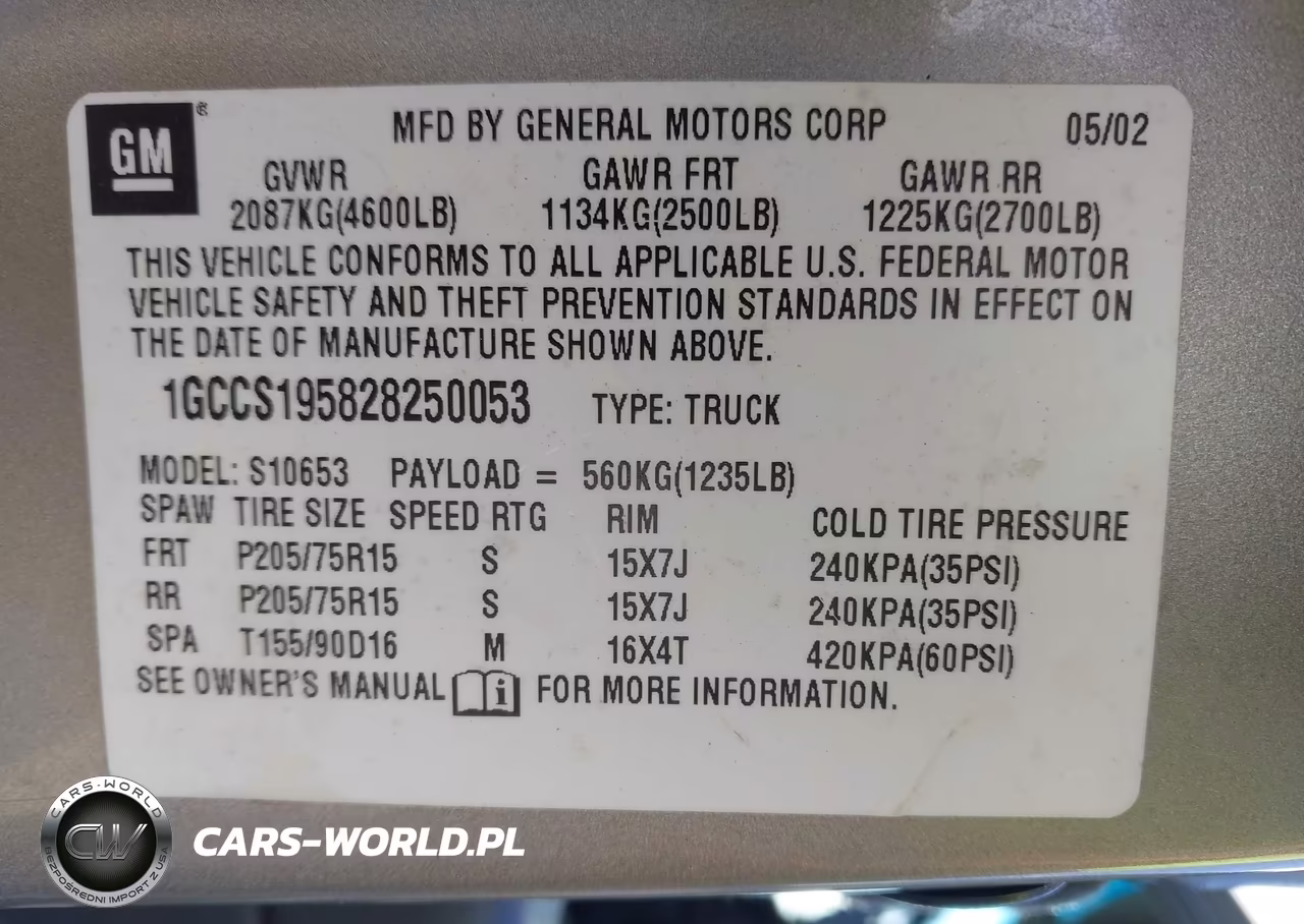 2002 Chevrolet S-10 Ls VIN:1GCCS195828250053 - 9