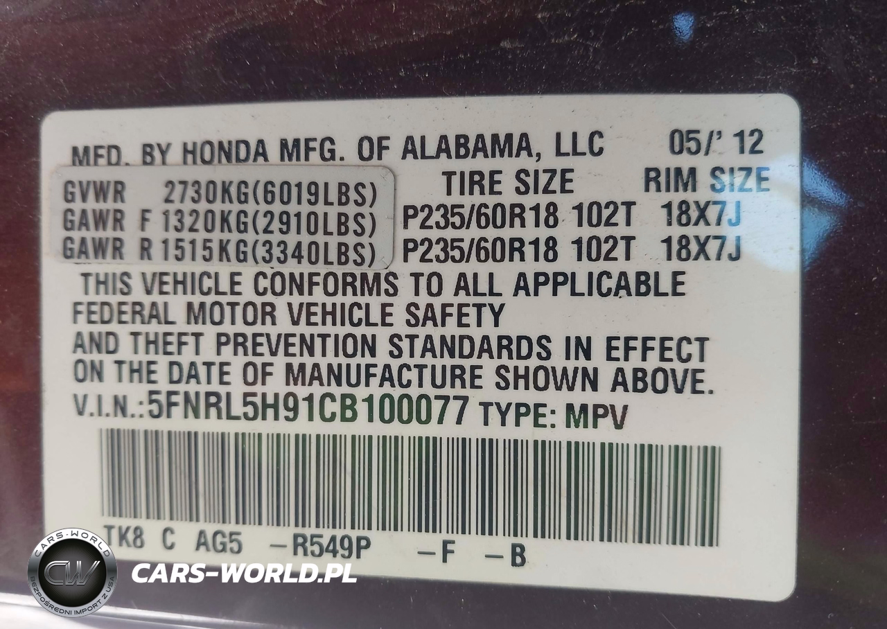 2012 Honda Odyssey Touring-Touring Elite VIN:5FNRL5H91CB100077 - 9