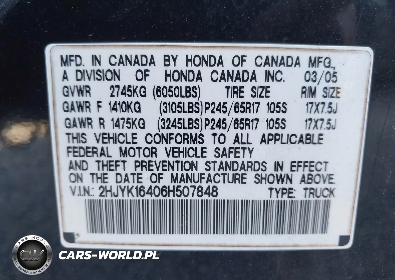 2006 Honda Ridgeline Rts VIN:2HJYK16406H507848 - 9