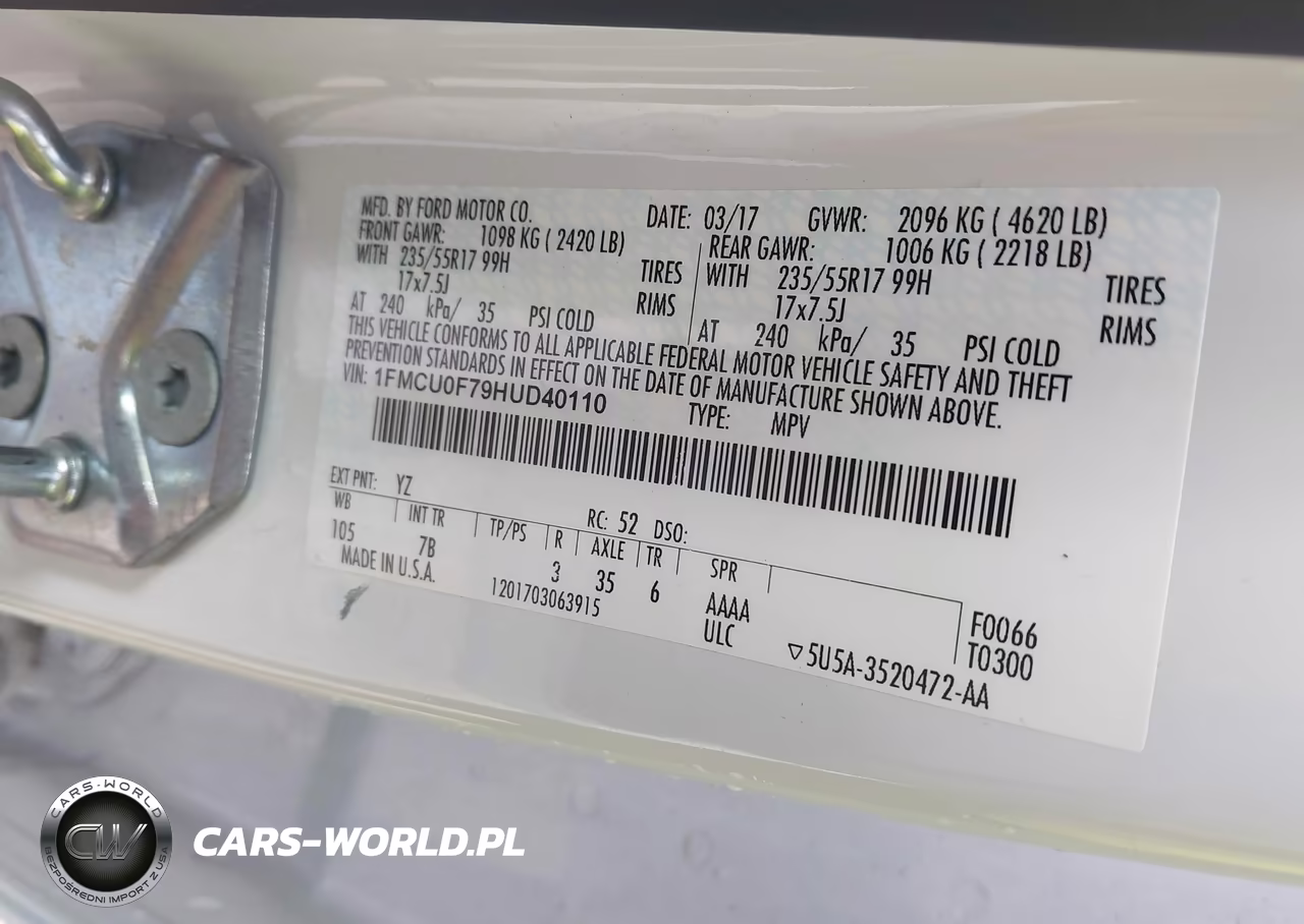 2017 Ford Escape S VIN:1FMCU0F79HUD40110 - 9