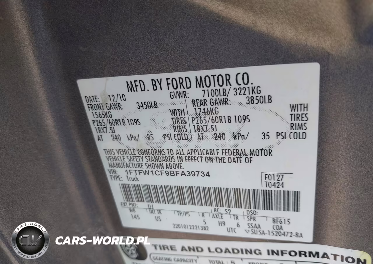 2011 Ford F-150 Xlt VIN:1FTFW1CF9BFA39734 - 9