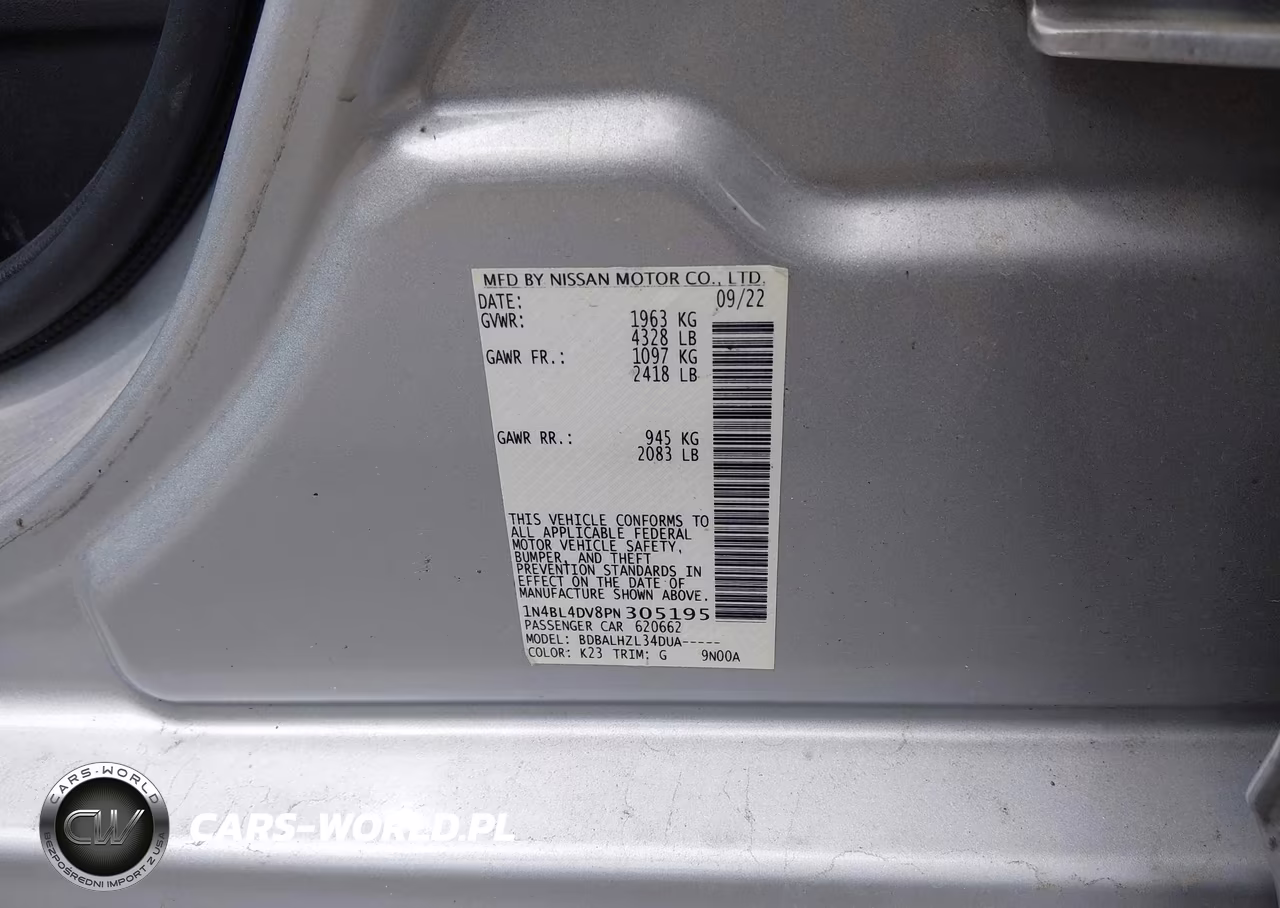 2023 Nissan Altima Sv Fwd VIN:1N4BL4DV8PN305195 - 9