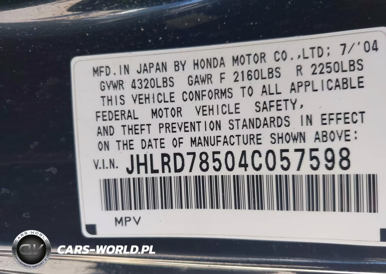 2004 Honda Cr-V Lx VIN:JHLRD78504C057598 - 9
