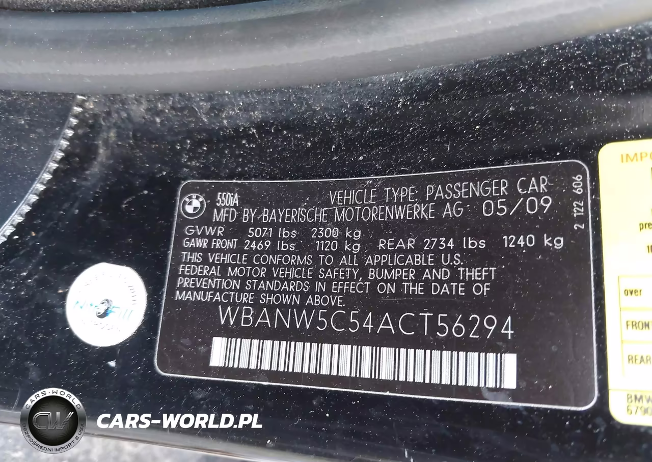 2010 BMW 550I VIN:WBANW5C54ACT56294 - 9
