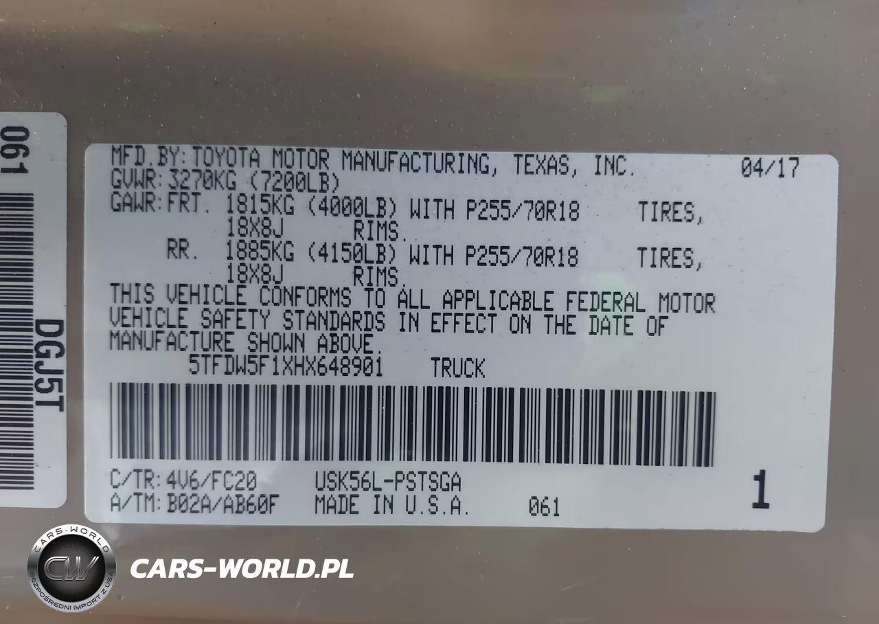 2017 Toyota Tundra Sr5 5.7L V8 VIN:5TFDW5F1XHX648901 - 9